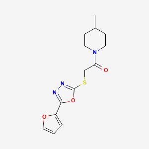 molecular formula C14H17N3O3S B2428025 1-({[5-(2-呋喃基)-1,3,4-噁二唑-2-基]硫}乙酰)-4-甲基哌啶 CAS No. 761422-06-4