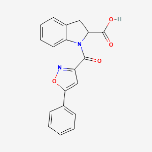 molecular formula C19H14N2O4 B2428026 1-(5-Phenyl-1,2-oxazole-3-carbonyl)-2,3-dihydroindole-2-carboxylic acid CAS No. 2248645-09-0