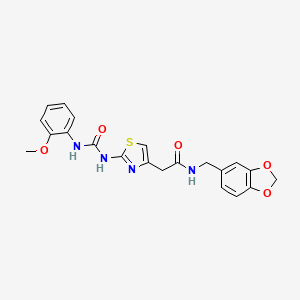 molecular formula C21H20N4O5S B2428035 N-(benzo[d][1,3]dioxol-5-ylmethyl)-2-(2-(3-(2-methoxyphenyl)ureido)thiazol-4-yl)acetamide CAS No. 897621-92-0
