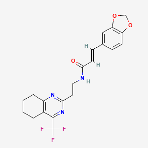 molecular formula C21H20F3N3O3 B2428036 (E)-3-(苯并[d][1,3]二氧杂环-5-基)-N-(2-(4-(三氟甲基)-5,6,7,8-四氢喹唑啉-2-基)乙基)丙烯酰胺 CAS No. 1396892-84-4