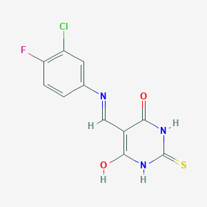 molecular formula C11H7ClFN3O2S B2428054 5-(((3-chloro-4-fluorophenyl)amino)methylene)-2-thioxodihydropyrimidine-4,6(1H,5H)-dione CAS No. 418803-72-2