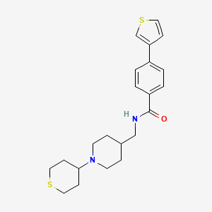 molecular formula C22H28N2OS2 B2428058 N-((1-(tetrahydro-2H-thiopyran-4-yl)piperidin-4-yl)methyl)-4-(thiophen-3-yl)benzamide CAS No. 2034383-03-2