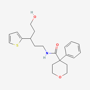 molecular formula C21H27NO3S B2428066 N-(5-hydroxy-3-(thiophen-2-yl)pentyl)-4-phenyltetrahydro-2H-pyran-4-carboxamide CAS No. 2034586-37-1