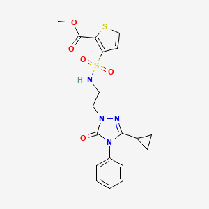 molecular formula C19H20N4O5S2 B2428067 3-(N-(2-(3-环丙基-5-氧代-4-苯基-4,5-二氢-1H-1,2,4-三唑-1-基)乙基)磺酰胺基)噻吩-2-羧酸甲酯 CAS No. 1396856-34-0