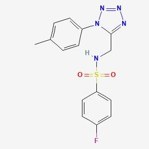 molecular formula C15H14FN5O2S B2428105 4-氟-N-((1-(对甲苯基)-1H-四唑-5-基)甲基)苯磺酰胺 CAS No. 921060-48-2