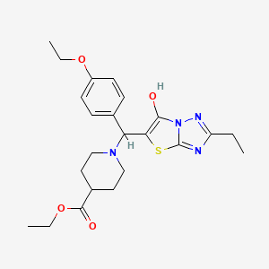 molecular formula C23H30N4O4S B2428117 1-((4-乙氧苯基)(2-乙基-6-羟基噻唑并[3,2-b][1,2,4]三唑-5-基)甲基)哌啶-4-羧酸乙酯 CAS No. 898344-99-5