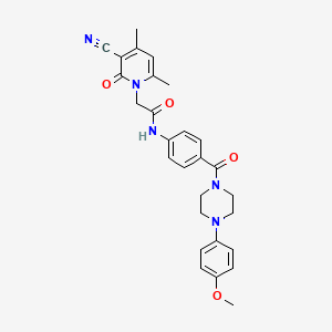 molecular formula C28H29N5O4 B2428125 2-(3-cyano-4,6-dimethyl-2-oxopyridin-1(2H)-yl)-N-(4-(4-(4-methoxyphenyl)piperazine-1-carbonyl)phenyl)acetamide CAS No. 1032006-06-6