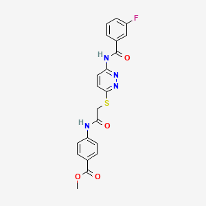 molecular formula C21H17FN4O4S B2428126 Methyl 4-(2-((6-(3-fluorobenzamido)pyridazin-3-yl)thio)acetamido)benzoate CAS No. 1021120-11-5