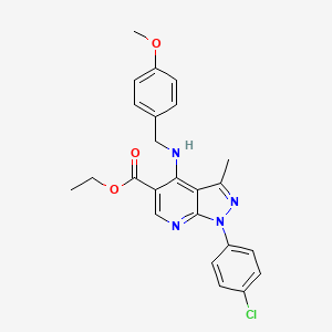 molecular formula C24H23ClN4O3 B2428127 ethyl 1-(4-chlorophenyl)-4-[(4-methoxybenzyl)amino]-3-methyl-1H-pyrazolo[3,4-b]pyridine-5-carboxylate CAS No. 866133-73-5