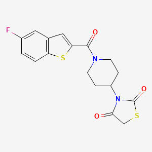 molecular formula C17H15FN2O3S2 B2428135 3-(1-(5-Fluorobenzo[b]thiophene-2-carbonyl)piperidin-4-yl)thiazolidine-2,4-dione CAS No. 1795301-74-4