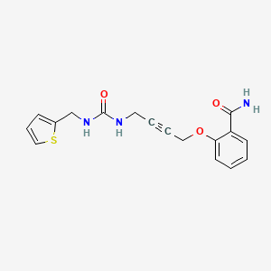 molecular formula C17H17N3O3S B2428139 2-((4-(3-(Thiophen-2-ylmethyl)ureido)but-2-yn-1-yl)oxy)benzamide CAS No. 1448137-17-4