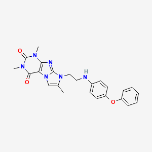 molecular formula C24H24N6O3 B2428148 1,3,7-trimethyl-8-(2-((4-phenoxyphenyl)amino)ethyl)-1H-imidazo[2,1-f]purine-2,4(3H,8H)-dione CAS No. 923685-64-7
