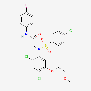 molecular formula C23H20Cl3FN2O5S B2428152 2-(N-(4-chlorophenylsulfonyl)-2,4-dichloro-5-(2-methoxyethoxy)phenylamino)-N-(4-fluorophenyl)acetamide CAS No. 338967-64-9