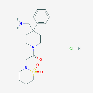 molecular formula C18H28ClN3O3S B2428158 1-[4-(氨甲基)-4-苯基哌啶-1-基]-2-(1,1-二氧噻嗪烷-2-基)乙酮;盐酸盐 CAS No. 2418719-55-6