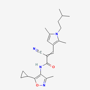 molecular formula C22H28N4O2 B2428161 2-氰基-N-(5-环丙基-3-甲基-1,2-恶唑-4-基)-3-[2,5-二甲基-1-(3-甲基丁基)-1H-吡咯-3-基]丙-2-烯酰胺 CAS No. 1798402-02-4