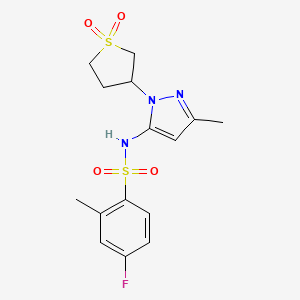 molecular formula C15H18FN3O4S2 B2428177 N-(1-(1,1-二氧化四氢噻吩-3-基)-3-甲基-1H-吡唑-5-基)-4-氟-2-甲苯磺酰胺 CAS No. 1172244-96-0