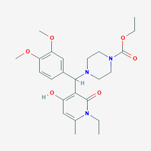 molecular formula C24H33N3O6 B2428180 Ethyl 4-((3,4-dimethoxyphenyl)(1-ethyl-4-hydroxy-6-methyl-2-oxo-1,2-dihydropyridin-3-yl)methyl)piperazine-1-carboxylate CAS No. 939241-89-1