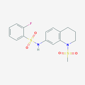 molecular formula C16H17FN2O4S2 B2428191 2-fluoro-N-(1-methylsulfonyl-3,4-dihydro-2H-quinolin-7-yl)benzenesulfonamide CAS No. 932320-60-0