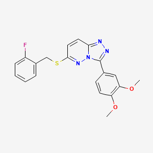 molecular formula C20H17FN4O2S B2428212 3-(3,4-Dimethoxyphenyl)-6-((2-fluorobenzyl)thio)-[1,2,4]triazolo[4,3-b]pyridazine CAS No. 852437-92-4