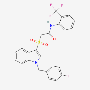 molecular formula C24H18F4N2O3S B2428221 2-({1-[(4-fluorophenyl)methyl]-1H-indol-3-yl}sulfonyl)-N-[2-(trifluoromethyl)phenyl]acetamide CAS No. 686744-05-8