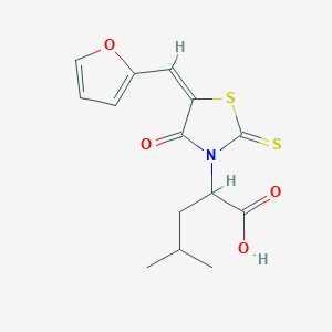 molecular formula C14H15NO4S2 B2428257 (E)-2-(5-(呋喃-2-基亚甲基)-4-氧代-2-硫代噻唑烷-3-基)-4-甲基戊酸 CAS No. 301343-50-0