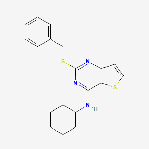 molecular formula C19H21N3S2 B2428265 2-(bencilsulfanyl)-N-ciclohexiltieno[3,2-d]pirimidin-4-amina CAS No. 339018-95-0