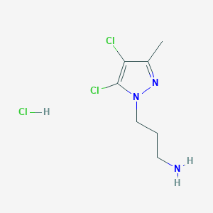 molecular formula C7H12Cl3N3 B2428283 3-(4,5-Dichloro-3-methyl-1H-pyrazol-1-yl)propan-1-amine hydrochloride CAS No. 1855911-15-7