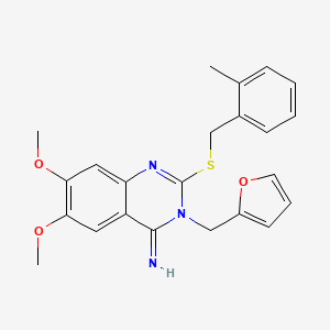 molecular formula C23H23N3O3S B2428286 3-(2-furylmethyl)-6,7-dimethoxy-2-[(2-methylbenzyl)sulfanyl]-4(3H)-quinazolinimine CAS No. 691858-03-4