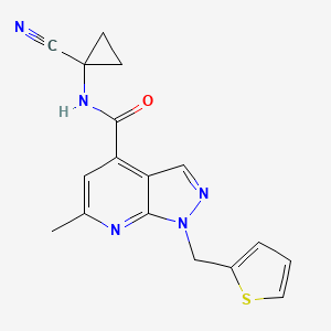 molecular formula C17H15N5OS B2428289 N-(1-Cyanocyclopropyl)-6-methyl-1-(thiophen-2-ylmethyl)pyrazolo[3,4-B]pyridine-4-carboxamide CAS No. 1436064-44-6