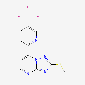 molecular formula C12H8F3N5S B2428296 2-[2-(Methylsulfanyl)-[1,2,4]triazolo[1,5-a]pyrimidin-7-yl]-5-(trifluoromethyl)pyridine CAS No. 1092345-72-6