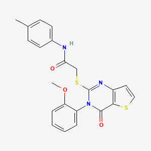 molecular formula C22H19N3O3S2 B2428305 2-{[3-(2-methoxyphenyl)-4-oxo-3,4-dihydrothieno[3,2-d]pyrimidin-2-yl]sulfanyl}-N-(4-methylphenyl)acetamide CAS No. 1291862-62-8