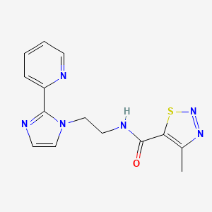 molecular formula C14H14N6OS B2428328 4-methyl-N-(2-(2-(pyridin-2-yl)-1H-imidazol-1-yl)ethyl)-1,2,3-thiadiazole-5-carboxamide CAS No. 2034505-85-4