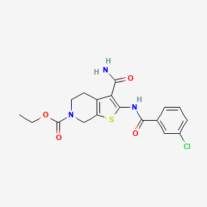 molecular formula C18H18ClN3O4S B2428366 ethyl 3-carbamoyl-2-(3-chlorobenzamido)-4,5-dihydrothieno[2,3-c]pyridine-6(7H)-carboxylate CAS No. 921160-63-6