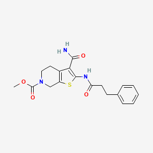 molecular formula C19H21N3O4S B2428375 methyl 3-carbamoyl-2-(3-phenylpropanamido)-4,5-dihydrothieno[2,3-c]pyridine-6(7H)-carboxylate CAS No. 886953-19-1