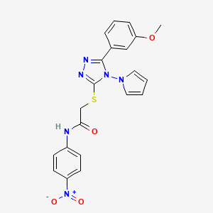 molecular formula C21H18N6O4S B2428383 2-{[5-(3-methoxyphenyl)-4-(1H-pyrrol-1-yl)-4H-1,2,4-triazol-3-yl]sulfanyl}-N-(4-nitrophenyl)acetamide CAS No. 896319-94-1