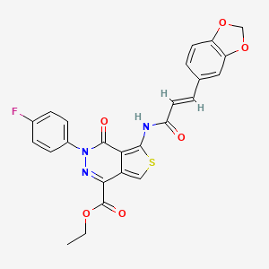 molecular formula C25H18FN3O6S B2428404 (E)-ethyl 5-(3-(benzo[d][1,3]dioxol-5-yl)acrylamido)-3-(4-fluorophenyl)-4-oxo-3,4-dihydrothieno[3,4-d]pyridazine-1-carboxylate CAS No. 851949-63-8