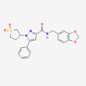 molecular formula C22H21N3O5S B2428412 N-(benzo[d][1,3]dioxol-5-ylmethyl)-1-(1,1-dioxidotetrahydrothiophen-3-yl)-5-phenyl-1H-pyrazole-3-carboxamide CAS No. 1013869-03-8