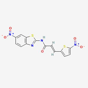 molecular formula C14H8N4O5S2 B2428432 (E)-N-(6-nitrobenzo[d]thiazol-2-yl)-3-(5-nitrothiophen-2-yl)acrylamide CAS No. 477547-85-6