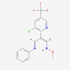 molecular formula C16H13ClF3N3O B2428447 3-anilino-2-[3-chloro-5-(trifluoromethyl)-2-pyridinyl]acrylaldehyde O-methyloxime CAS No. 320420-69-7
