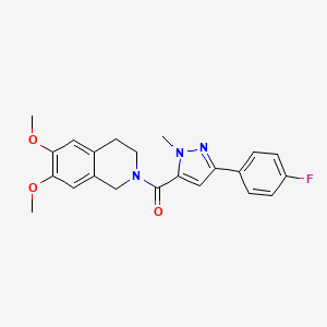 molecular formula C22H22FN3O3 B2428448 (6,7-dimethoxy-3,4-dihydroisoquinolin-2(1H)-yl)(3-(4-fluorophenyl)-1-methyl-1H-pyrazol-5-yl)methanone CAS No. 1202981-16-5