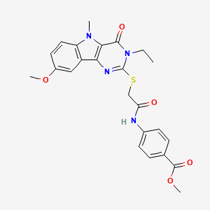 molecular formula C24H24N4O5S B2428464 methyl 4-(2-((3-ethyl-8-methoxy-5-methyl-4-oxo-4,5-dihydro-3H-pyrimido[5,4-b]indol-2-yl)thio)acetamido)benzoate CAS No. 1112430-91-7