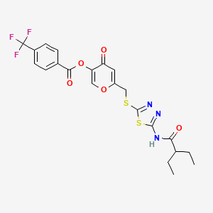 molecular formula C22H20F3N3O5S2 B2428473 6-(((5-(2-ethylbutanamido)-1,3,4-thiadiazol-2-yl)thio)methyl)-4-oxo-4H-pyran-3-yl 4-(trifluoromethyl)benzoate CAS No. 877641-93-5