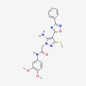 molecular formula C22H22N6O4S B2428550 2-(5-氨基-3-(甲硫基)-4-(3-苯基-1,2,4-恶二唑-5-基)-1H-吡唑-1-基)-N-(3,4-二甲氧基苯基)乙酰胺 CAS No. 1020502-51-5