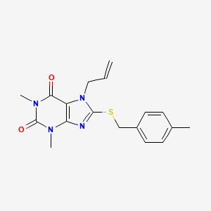 molecular formula C18H20N4O2S B2428583 1,3-二甲基-8-[(4-甲基苯基)甲基硫代]-7-丙-2-烯基嘌呤-2,6-二酮 CAS No. 377054-28-9
