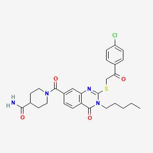 1-[2-[2-(4-Chlorophenyl)-2-oxoethyl]sulfanyl-4-oxo-3-pentylquinazoline-7-carbonyl]piperidine-4-carboxamide