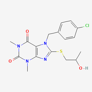 molecular formula C17H19ClN4O3S B2428591 7-(4-chlorobenzyl)-8-((2-hydroxypropyl)thio)-1,3-dimethyl-1H-purine-2,6(3H,7H)-dione CAS No. 303971-21-3