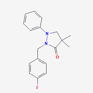 molecular formula C18H19FN2O B2428593 2-[(4-Fluorophenyl)methyl]-4,4-dimethyl-1-phenylpyrazolidin-3-one CAS No. 866155-50-2