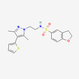 molecular formula C19H21N3O3S2 B2428596 N-(2-(3,5-二甲基-4-(噻吩-2-基)-1H-吡唑-1-基)乙基)-2,3-二氢苯并呋喃-5-磺酰胺 CAS No. 2034374-86-0