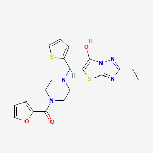 molecular formula C20H21N5O3S2 B2428603 (4-((2-Ethyl-6-hydroxythiazolo[3,2-b][1,2,4]triazol-5-yl)(thiophen-2-yl)methyl)piperazin-1-yl)(furan-2-yl)methanone CAS No. 886915-68-0