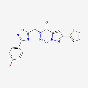 molecular formula C18H11FN6O2S B2428641 1-((3-(4-Fluorophenyl)-1,2,4-oxadiazol-5-yl)methyl)-8-(thiophen-2-yl)pyrazolo[1,5-d][1,2,4]triazinone CAS No. 1251550-62-5